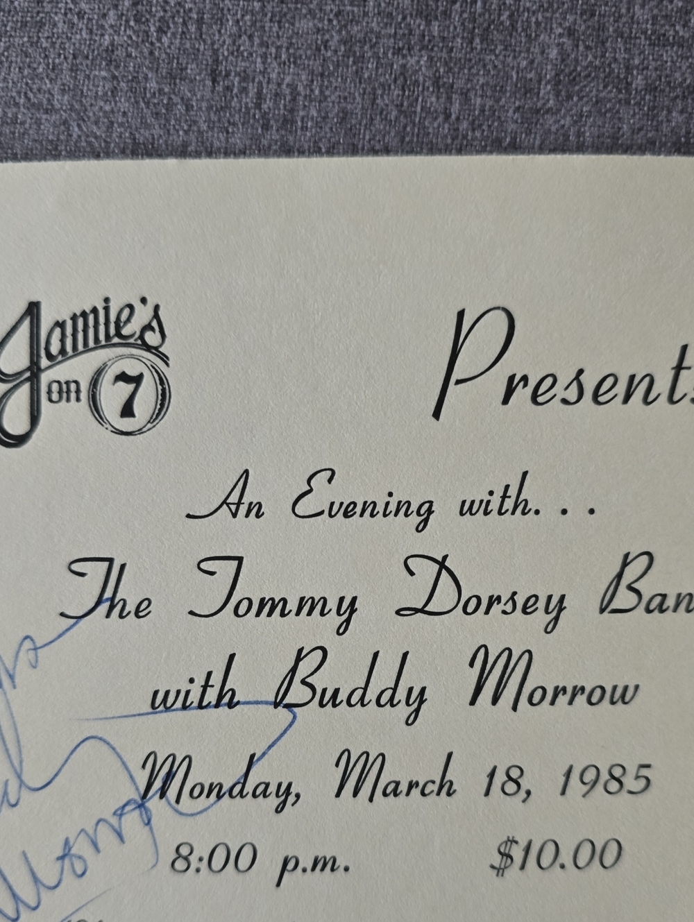 80's Buddy Morrow Tour The Tommy Dorsey Band Autograph Signed Event Ticket